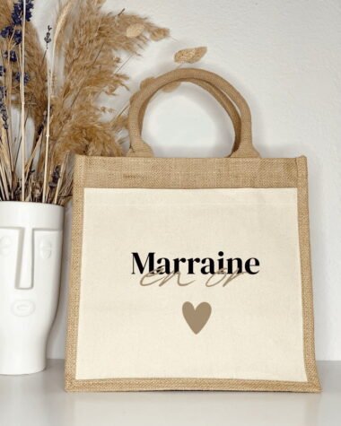 Sac jute & coton Marraine en or