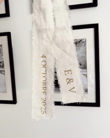 Ruban bouquet mariée en lin personnalisé